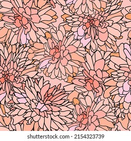 Pink blossoming japonica kerria. Vintage pattern with pink flowers.