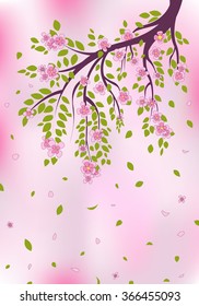 Pink blossoms on tree branch. EPS 10