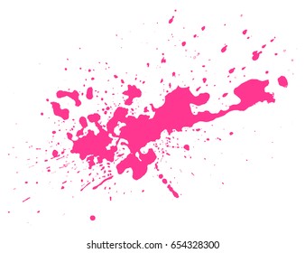 Pink blot on black background. Grunge blot, ink stain paint. Vector illustration