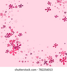 Pink blots on a Pink background. Abstraction with blots. Pink confetti. A scattering of blots. Pink flowers. Spring. A scattering of confetti. Placer from the flowers.