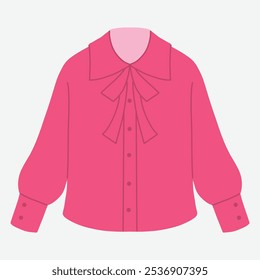 A pink blouse with a bow tie collar and button-down front.