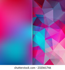 Pink and blue abstract background consisting of triangles and matt glass