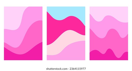 Conjunto de portadas de fondo de resumen rosa y azul. Colores de moda: colección de ilustraciones vectoriales. Fondo de escritorio de fondo ondulado, paquete de volantes de diseño de superficie