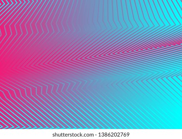 Pink and blue abstract curved refracted lines holographic background. Vector design
