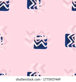 Elementos abstractos rosa y azul sobre fondo rosa claro. Patrón sin foco. Ilustración vectorial. Imprimir para ropa de niños, papel de envoltura, papel pintado, textil.