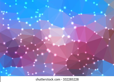 Pink and blue abstract geometric background consisting of colored triangles with lights in corners.