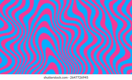 Motif abstrait rose et bleu ondulé optique avec esthétique psychédélique des années 1970. Des lignes rétro branchées. Arrière-plan funky art mural numérique.