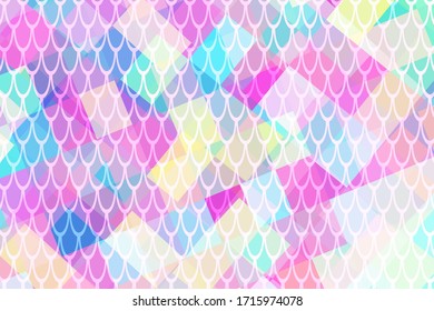 Pink blue abstract vector background. Fish scale pattern over colorful abstraction. Vibrant mermaid patter in web screen resolution. Vibrant trendy backdrop for kids design or summer party flyer