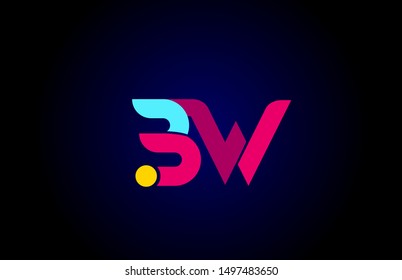 pink blue alphabet letter BW B W combination for company logo. Suitable as logotype design for a business