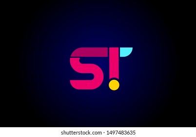 pink blue alphabet letter ST S T combination for company logo. Suitable as logotype design for a business