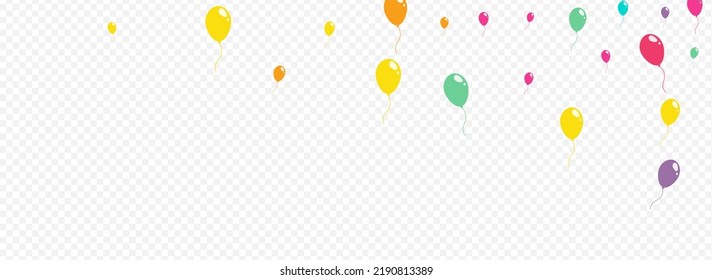 Pink and Blue Anniversary Inflatable Ball Vector Panoramic Transparent Background. Celebration Baloon Illustration. Cartoon Happy Wallpaper. Red and Green and Yellow Flying Ballon Template.