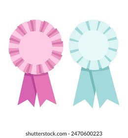 Pink and blue award rosette prize with ribbon blank