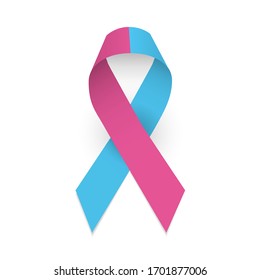 Pink and blue awareness ribbon. Colorful satin ribbon as symbol of pro-life, the problem of infertility and baby loss. Isolated vector illustration on white background