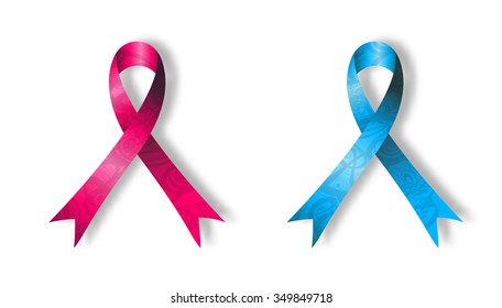 pink and blue awareness ribbons isolated over white background.