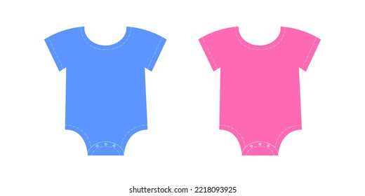 Pink and blue baby bodysuits. Boy or girl underwear. Design elements for gender reveal, baby shower, welcome newborn party, invitation card or banner. Vector flat illustration