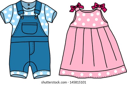 Pink and blue baby clothes