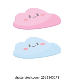 Pink and blue baby pillow vector illustration in cartoon style. Newborn pillow in cloud shape. Baby product, baby element clipart in flat design isolated on white background.