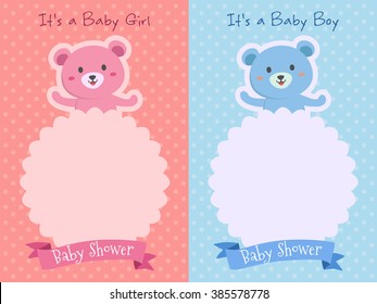 Pink Blue Baby Shower Bear. Invitation card vector illustration of cute bears in pink and blue theme with blank space.