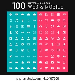 Pink and Blue background 100 universal Icon Set for web and mobile