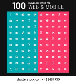 Pink and Blue background 100 universal Icon Set for web and mobile
