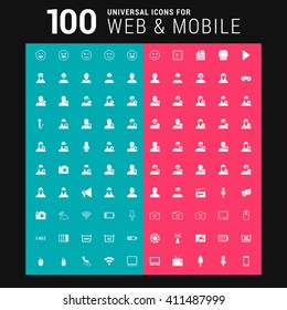 Pink and Blue background 100 universal Icon Set for web and mobile