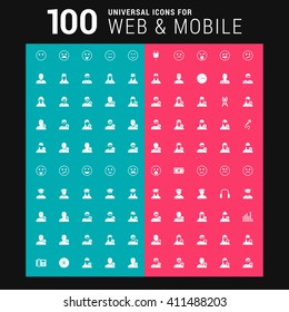 Pink and Blue background 100 universal Icon Set for web and mobile