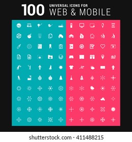 Pink and Blue background 100 universal Icon Set for web and mobile