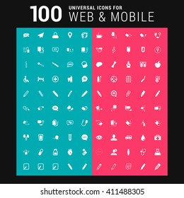 Pink and Blue background 100 universal Icon Set for web and mobile