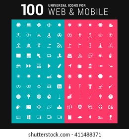 Pink and Blue background 100 universal Icon Set for web and mobile