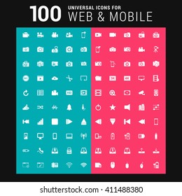 Pink and Blue background 100 universal Icon Set for web and mobile