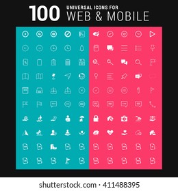 Pink and Blue background 100 universal Icon Set for web and mobile
