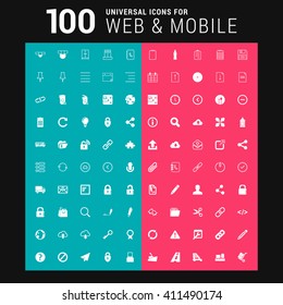 Pink and Blue background 100 universal Icon Set for web and mobile