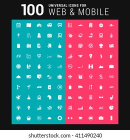 Pink and Blue background 100 universal Icon Set for web and mobile