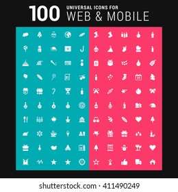 Pink and Blue background 100 universal Icon Set for web and mobile