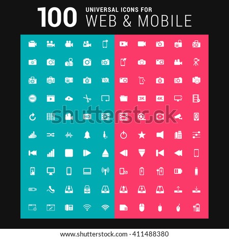 Pink and Blue background 100 universal Icon Set for web and mobile