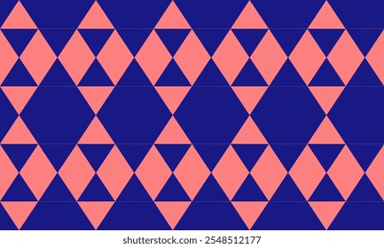 pink and blue background seamless geometric, blue pattern of up and down triangles block repeat arrow in blue replete image design for fabric printing, patter