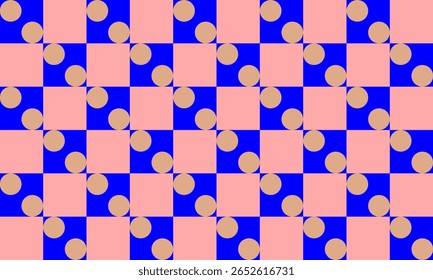 Pink and blue background, small block, chessboard with pink dot  blue rectangle seamless repeat pattern, replete image design for fabric printing or wallpaper, blue abstract wall