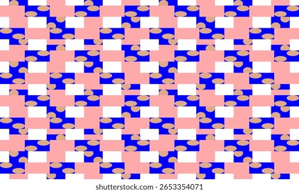 Fundo rosa e azul, pequeno bloco cruz grade fuzzy tira, xadrez com ponto vermelho azul retângulo sem emenda padrão de repetição, design de imagem repleto para impressão de tecido ou papel de parede, parede abstrata azul