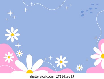 Un fondo rosa y azul con margaritas blancas