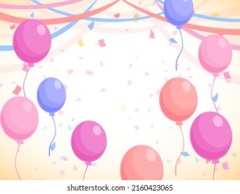 Pink and blue Balloons ribbon confetti party card background