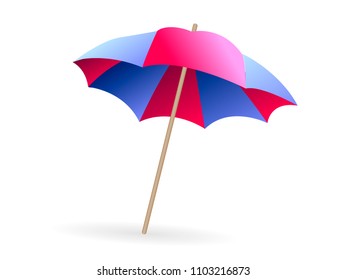Pink and blue beach umbrella isolated on white background. Vector illustration