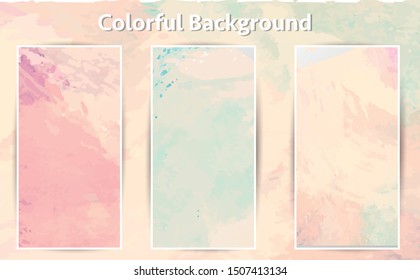 Pink Blue Beige Colored Abstract Soft Watercolor Background Set for for Designs, Posters, Brochure, Banners, Cards.