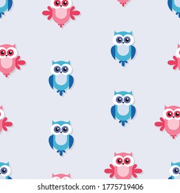 pink and blue birds seamless pattern