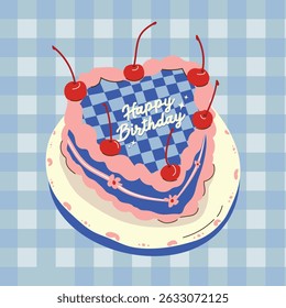 Pink Blue Birthday Cake Illustration