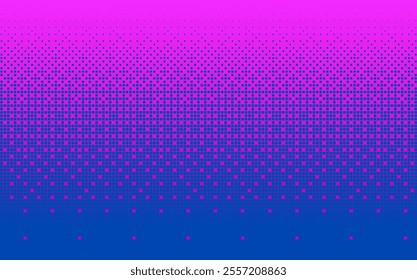 Pink and blue bitmap texture. Abstract dither pattern vector background. Glitch screen with flicker pixels dots effect. 8 bit pixel art retro design. Square dotted horizontal mosaic backdrop