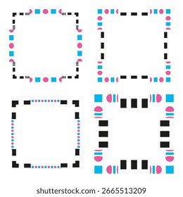 Borde azul rosado. Vector de marco geométrico. Forma decorativa cuadrada. Rincones abstractos modernos. EPS 10.