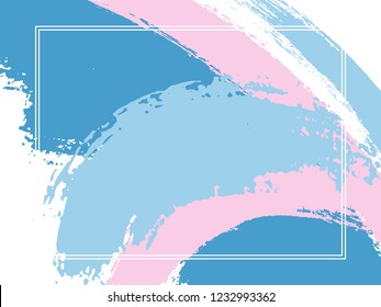 Pink blue border with paint brush strokes background.  Trendy design template for card. Vector border rectangular frame with colorful painted ink brushstrokes backdrop, watercolor texture.