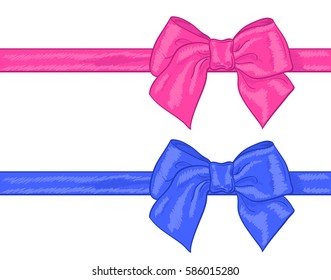 pink and blue bow ribbon set on white. vector illustration