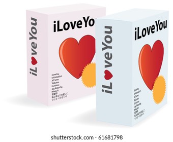 pink and blue boxes with hearts on front side