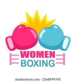 Pink and blue boxing gloves fight battle in flat design on white background. Women boxing concept.